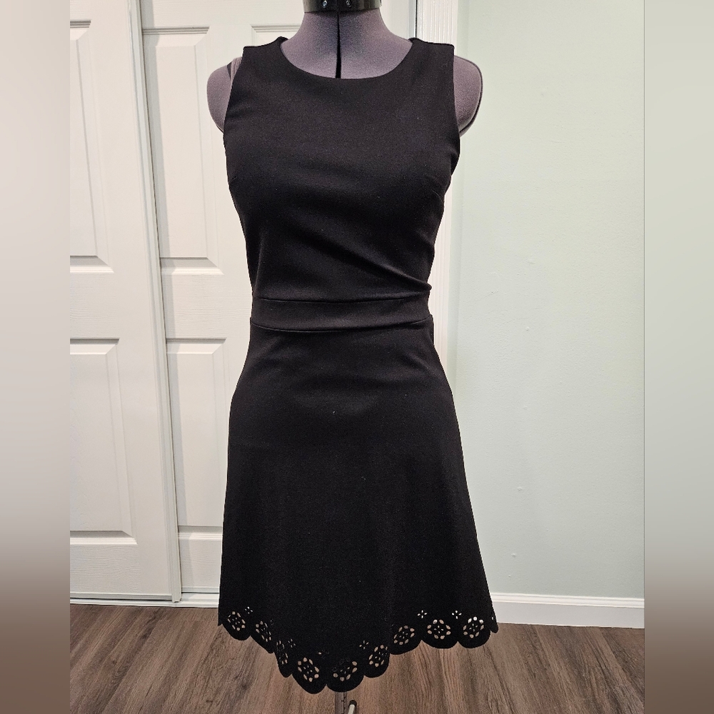 Loft Black Scuba Scallop Laser Cut Dress size 0P